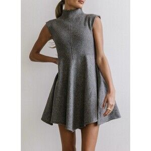 Bohme NWT Size Medium Molly Sleeveless Grey Ribbed Knit Dress Women’s Mock Neck